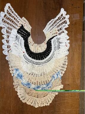 Vintage Lot of 9 Doily Crochet Lace Neck Collars Cream Mixed Sizes & Decorations